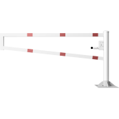 Swiveling gates | to be fixed by plugs, hot-dip galvanized and white coated with red reflecting rings | total width: 2000 mm | with Euro profile cylinder lock